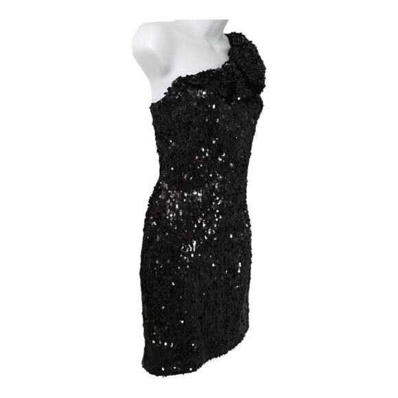 AIDAN MADDOX Black One Shoulder Bodycon Sequined Dress Party Dress Size 0 - Picture 2 of 5
